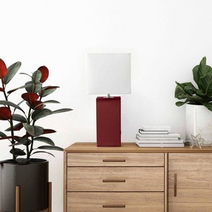 Modern Leather Table Lamp with USB and Fabric Shade - Elegant Designs - 1 of 4