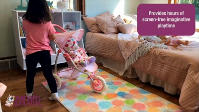 Pink and White Metal Folding Doll Stroller with Adjustable Handle