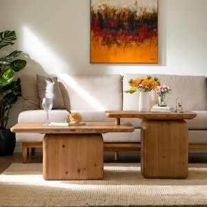 Vintage Fashion Style Square Coffee Table Set of 2 with Wood Grain Finish for Living Room, Office, and Dining Room - 1 of 4