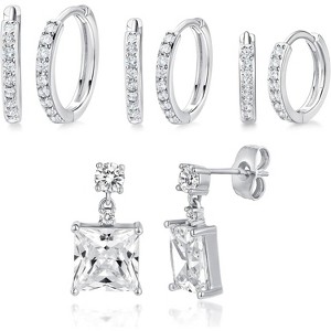 14K White Gold Plated CZ Huggie & Stud Earrings, 2/5-Pair Set for Women - 1 of 4