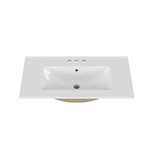 Gulches 31 in 18 Undermount Bathroom Sink in Glossy White Ceramic with 3 Pre-Drilled Faucet Holes - 1 of 4