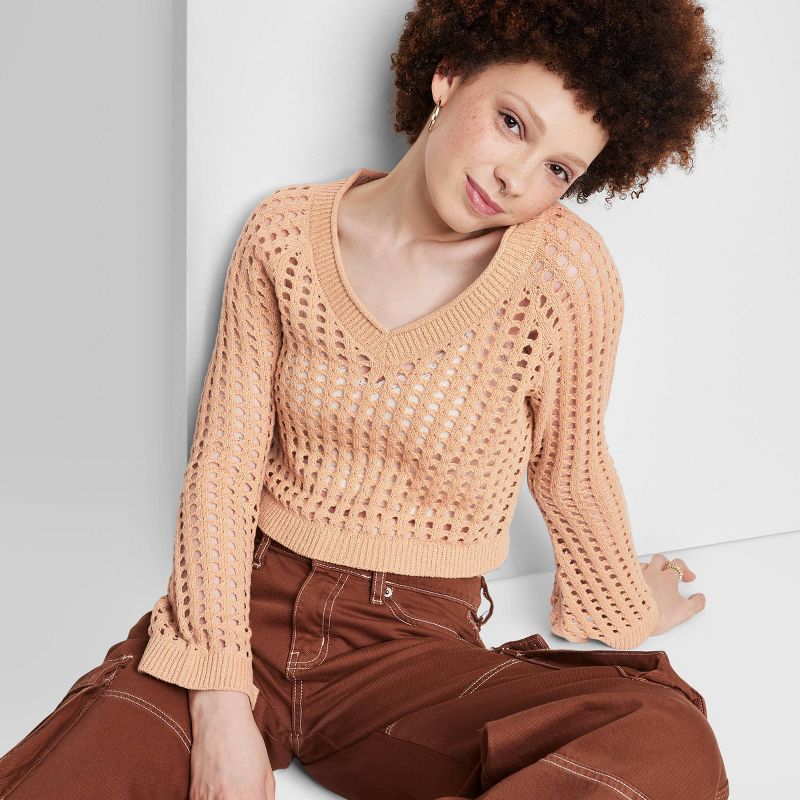 Women's Open Work Cropped Pullover - Wild Fable™, 1 of 11
