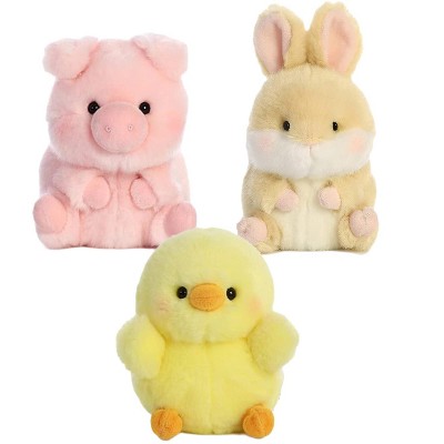 Aurora Rolly Pets Spring Time Plush Trio – Chickadee Chick, Lively Bunny & Prankster Pig, 5″ Each, 3‑Pack
