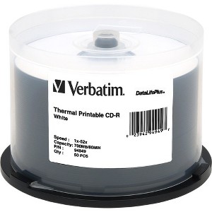 Verbatim CD-R 700MB 52X DataLifePlus White Thermal Printable - 50pk Spindle - Printable - Thermal Printable - 1 of 1