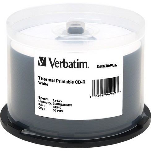 Verbatim Cd-r 700mb 52x Datalifeplus White Thermal Printable - 50pk ...