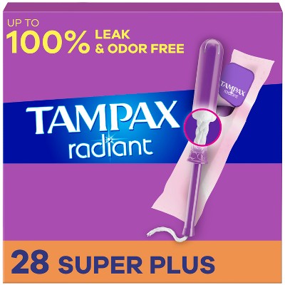 Tampax Radiant Super Plus Absorbency Unscented Tampons - 28ct