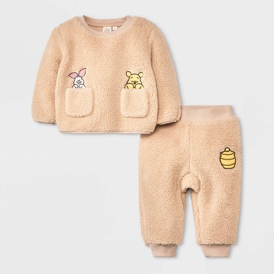 Baby Boys' Disney Winnie the Pooh Faux Shearling Top and Bottom Set - Beige 0-3M