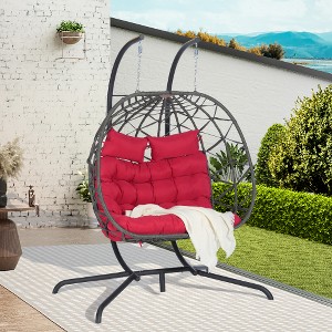 JUJABU Double Outdoor Rattan Hanging Chair with Cushions, Suitable for Balcony, Terrace and Garden Leisure - 1 of 4