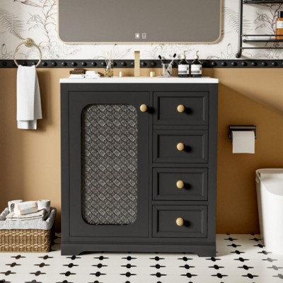 30-Inch Bathroom Storage Cabinet with Soft-Closing Glass Door, Small Bathroom Vanity