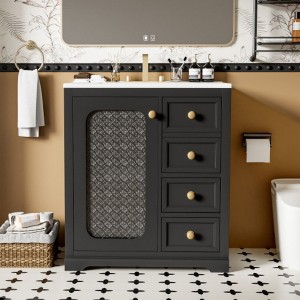 30-Inch Bathroom Storage Cabinet with Soft-Closing Glass Door, Small Bathroom Vanity - 1 of 4