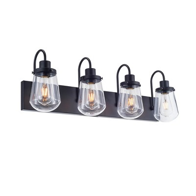 Indoor Modern Bedroom Wall Lamp In Matte Black, Iron Clear Glass Shade,4 Lights E26 Bulb Bathroom Vanity Light