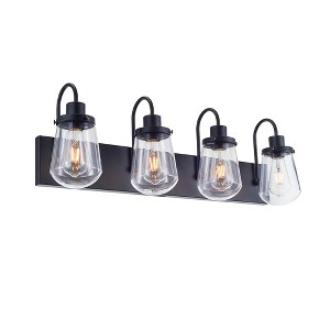Indoor Modern Bedroom Wall Lamp In Matte Black, Iron Clear Glass Shade,4 Lights E26 Bulb Bathroom Vanity Light - 1 of 1