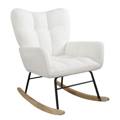 NicBex Velvet Glider Rocking Chair, Upholstered Nursery Rocking Chairs with High Backrest,Modern Rocking Chair,Nursing Chair for Bedroom