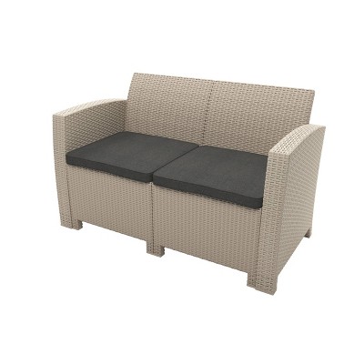 All-Weather 4-Person Beige Rattan Wicker Patio Conversation Set with Dark Gray Cushions
