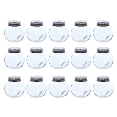 Clear Glass Jar - 15-Pack Mini Slanted Candy Jars with Screw on Lids for Wedding Decoration, DIY, Home, Party Favors, 3.4-Ounce