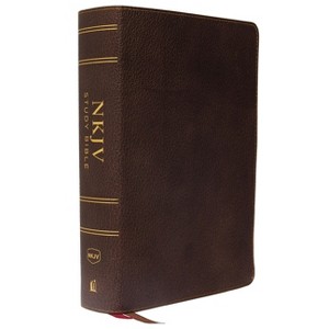NKJV Study Bible, Premium Calfskin Leather, Brown, Full-Color, Red Letter Edition, Indexed, Comfort Print - by  Thomas Nelson (Leather Bound) - 1 of 1