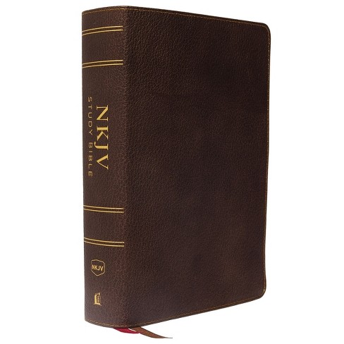 Nkjv Study Bible, Premium Calfskin Leather, Brown, Full-color, Red ...