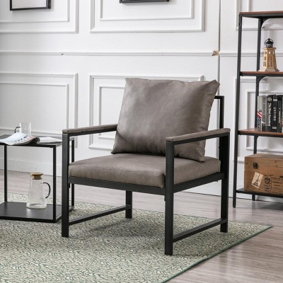 INFURNIC Accent Chairs Modern Faux Leather Single Sofa with Metal Frame for Living Room Bedroom, Gray, 29.1"*28"*31.9"