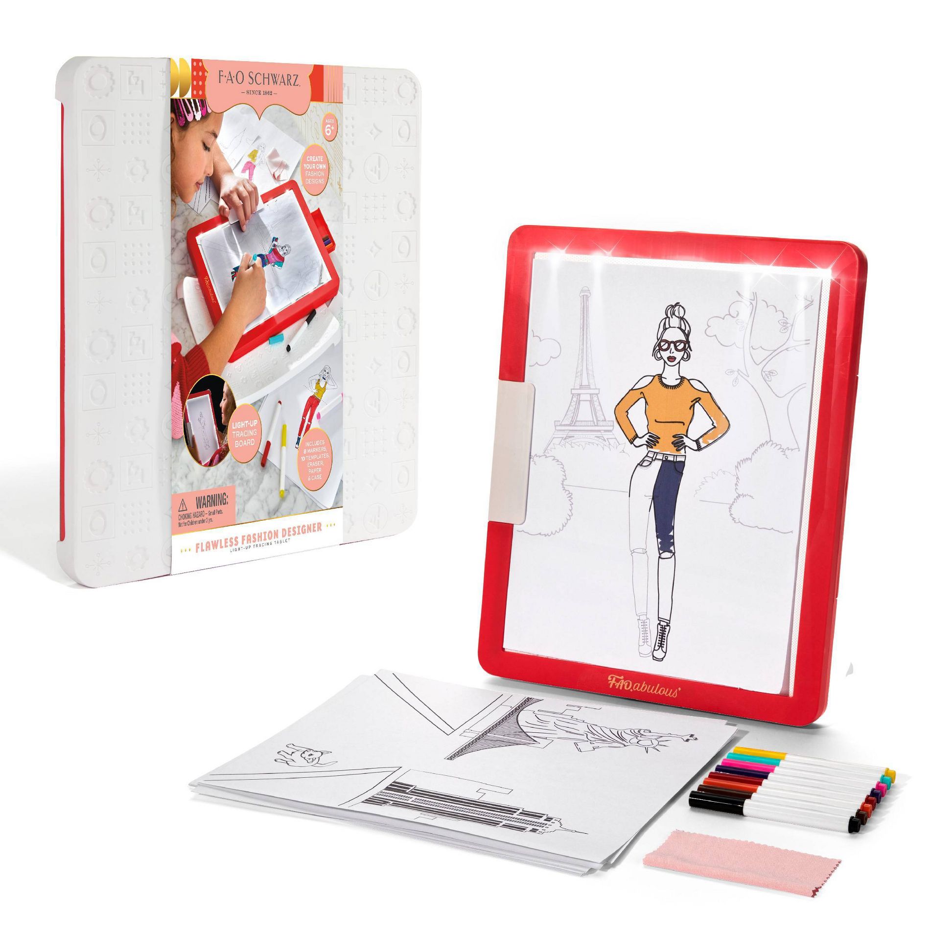 FAO Schwarz Flawless Fashion Designer Light-Up Tracing Tablet: Creative Craft Kit with Markers & Templates