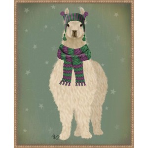 Amanti Art 23"x28" Llama with Purple Scarf Full by Fab Funky Framed Canvas Wall Art - 1 of 4