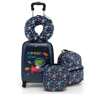 Costway 5 PCS Kids Luggage Set with Backpack Neck Pillow Luggage Tag Lunch Bag Wheels Pink/Light Pink/Blue/Dark Blue - 1 of 4