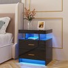 Fredees LED Nightstand with Wireless Charging, USB Ports, 2 Drawers, Suspended Design, Customizable 3-Color Light Strip, High Gloss Surface - 3 of 4