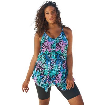 Swim 365 Women’s Plus Size Longer Length Mesh Tankini Top, 18 - Multi ...