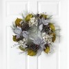 Nearly Natural 24” Silver Poinsettia, Hydrangea and Pinecones Artificial Christmas Wreath - 2 of 4