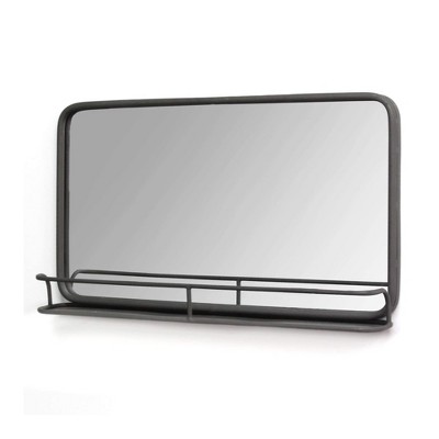 Stratton Home Decor Mason Model Industrial Metal Hanging Mirror with Organizational Display Shelf for Office, Bathroom, or Entryway Decor, Gunmetal
