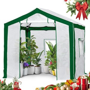 EAGLE PEAK 8 ' x 8 ' Portable Walk-in Greenhouse with Roll-up Zipper Entry Door and 3 Large Roll-Up Screen Windows - 1 of 4