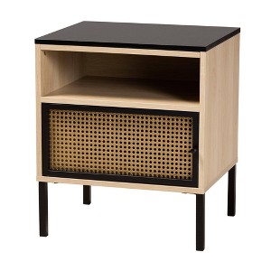 Felton Two Tone Metal and Wood End Table Black/Gold/Light Brown - Baxton Studio: Chic Rectangle Side Table, 30 Day Limited Warranty - 1 of 4
