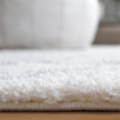 Ivory and Light Grey Square Synthetic Shag Rug, 6'7"
