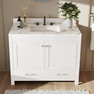 Modern 43" Bathroom Vanity with Karalakin Artificial Marble Top,Multi-Functional Cabinet with Drawers and Doors, Solid Wood Frame,Three Faucet Hole - 1 of 4
