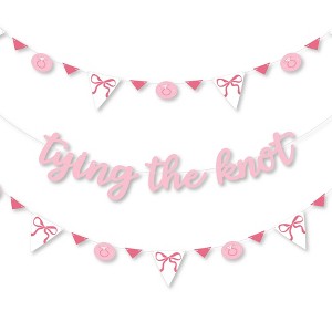 Big Dot of Happiness Tying the Knot Bridal Banner, Pink Bow Coquette Bachelorette Letter Banner Decor - 36 Banner Cutouts and Tying The Knot Letters - 1 of 4