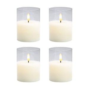 LumaBase Battery-Operated 3D-Wick Flame LED Candles in Clear Holders, Warm White - Set of 4 - 1 of 4