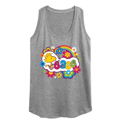 Women's - Peanuts - Peace Floral & Colorful Woodstock Graphic Racerback Tank