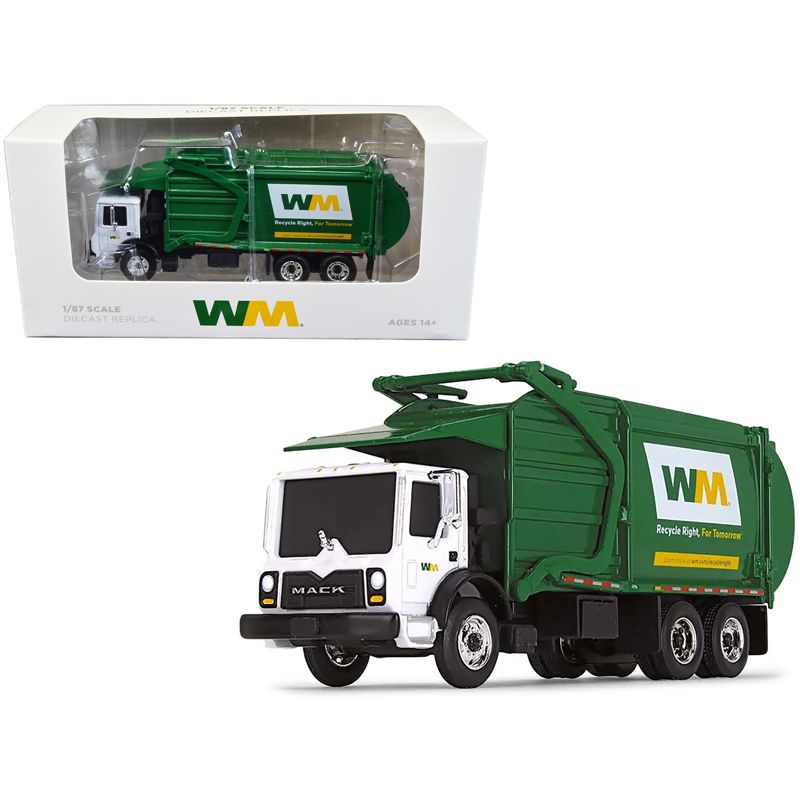 Mack TerraPro Refuse Garbage Truck with Front Loader "Waste Management" White and Green 1/87 (HO) Diecast Model by First Gear, 1 of 4