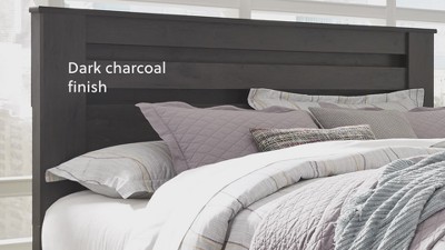 Transitional Charcoal Gray King Panel Bed with Deep Groove Design