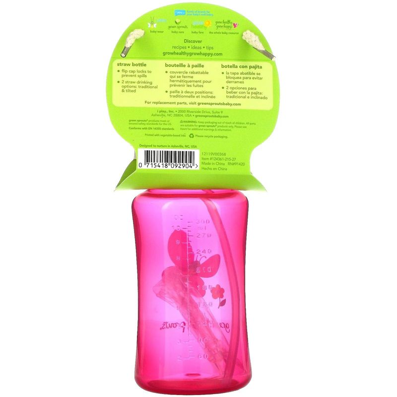 Green Sprouts Pink Aqua Bottle Silicone Straw With Flip Cap 6 Months+ - 1 ct, 2 of 4