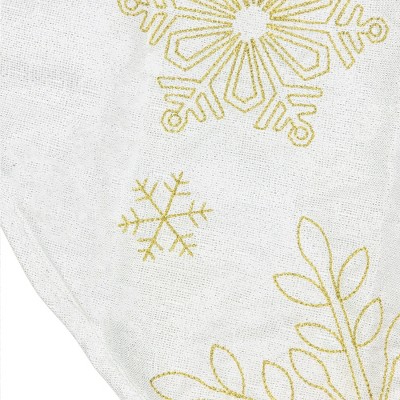 48" White and Gold Embroidered Snowflake Christmas Tree Skirt