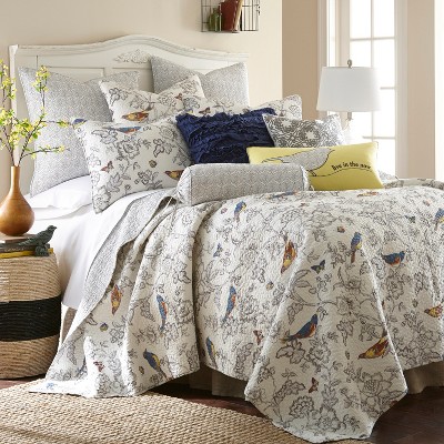 Mockingbird Grey Floral Quilted Cotton Euro Sham (Set of 2)
