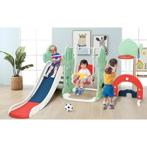 7-in-1 Freestanding Climber with Adjustable Swing, Basketball Hoop, Soccer, Golf & Ring Toss Games Indoor/Outdoor Activity Playground Center - 1 of 4