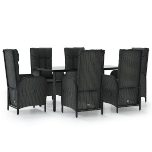 vidaXL 7-Piece Patio Dining Set Black Poly Rattan with Reclining Chairs and Glass Top Table - Modern Outdoor Garden Furniture - 1 of 4