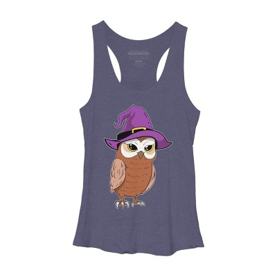 Women's Design By Humans Owl Witch Halloween T Shirt By thebeardstudio Racerback Tank Top