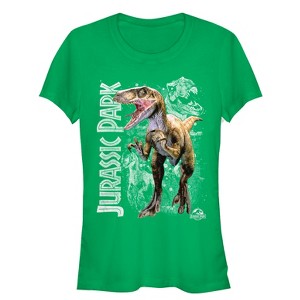Juniors Womens Jurassic Park Raptor Dino Shadows T-Shirt - 1 of 3