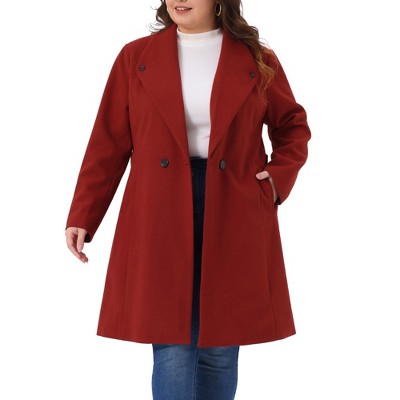 Agnes Orinda Women's Plus Size Lapel Long Sleeve Single Breasted Belted Midi Pea Coat with Pocket