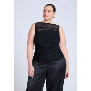 ELOQUII Women's Plus Size Layered Shirred Top - 1 of 4