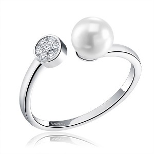 Adjustable Wrap Sterling Silver Ring for Women Pearl & CZ Ginger Lyne Collection - 1 of 4