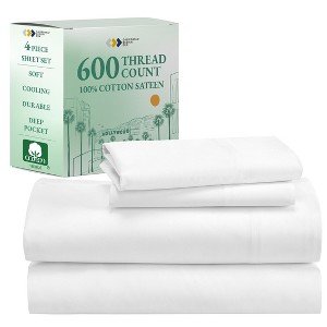 5-Star Luxury Sheet Set | 600 Thread Count 100% Cotton Sateen | Soft & Crisp Bed Sheets with Deep Pockets by California Design Den - 1 of 4