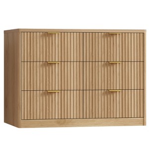 USIKEY 47.3''Wide Fluted 6 Drawer Dresser for Bedroom, Modern Chest of Drawers, Wood Closet Clothes Organizer for Bedroom, Hallway, Natural - 1 of 4